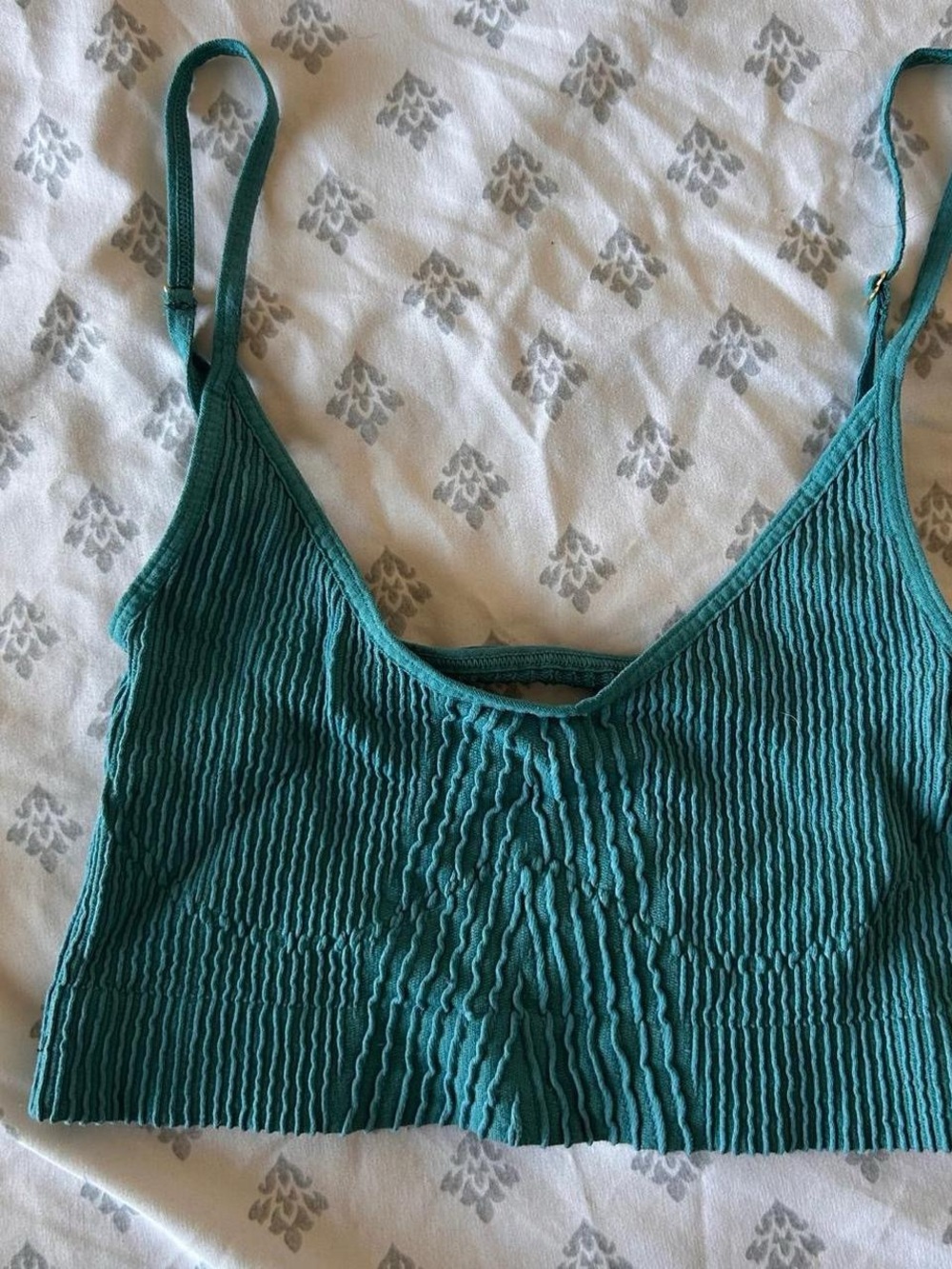 Teal Ribbed Wireless Bralette with Adjustable Straps